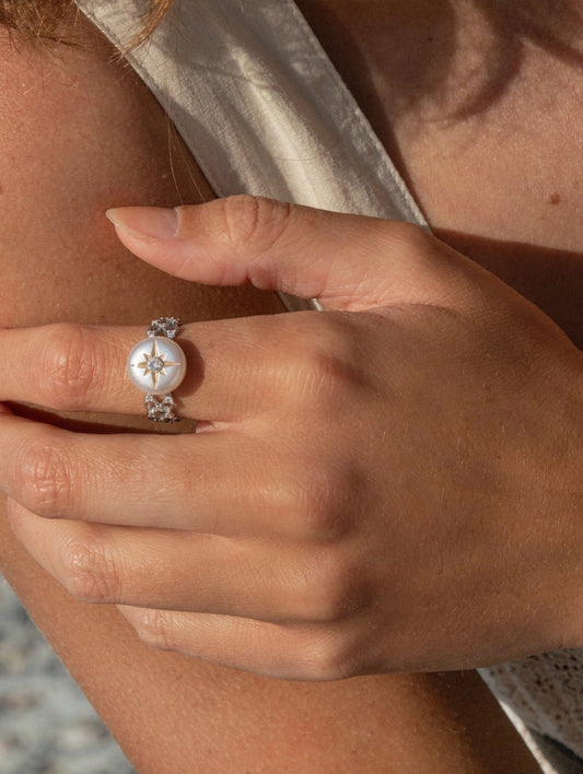 Hexagram Star Pearl Ring
