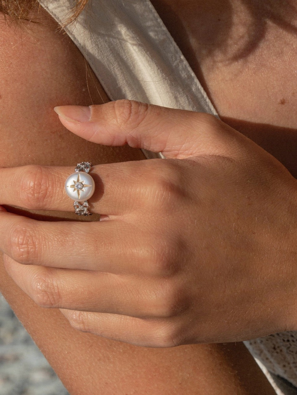 Hexagram Star Pearl Ring