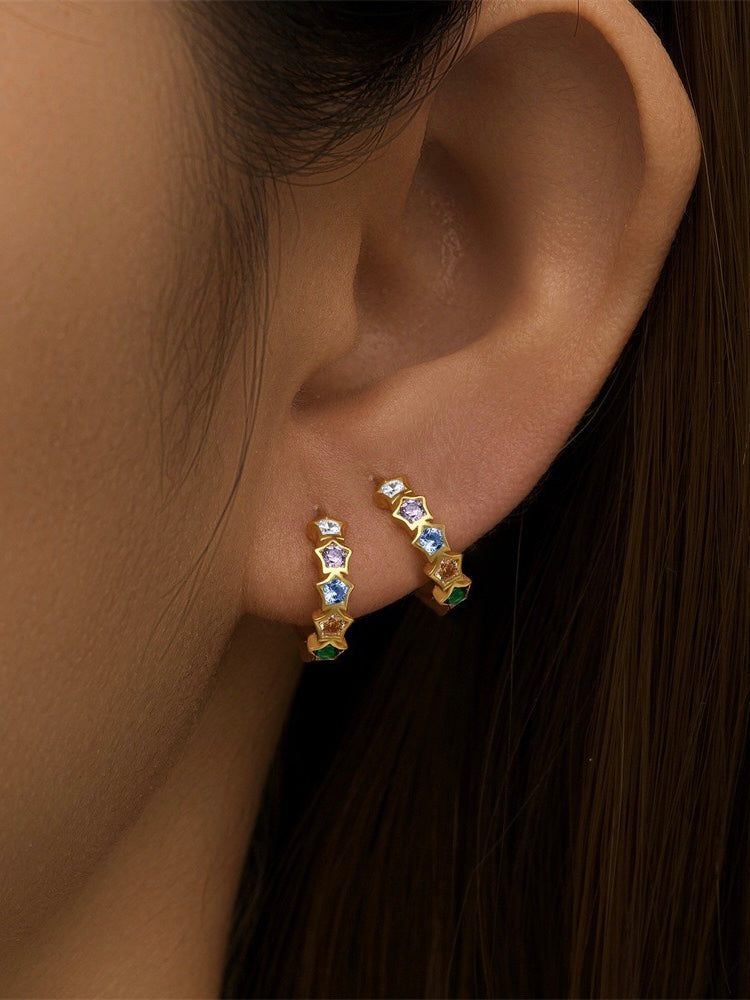 Rainbow Star Hoop Earrings