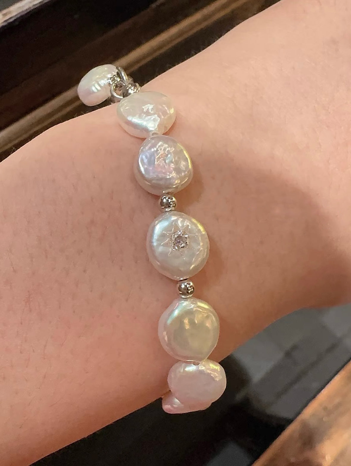 Charm  Button Pearl Bracelet