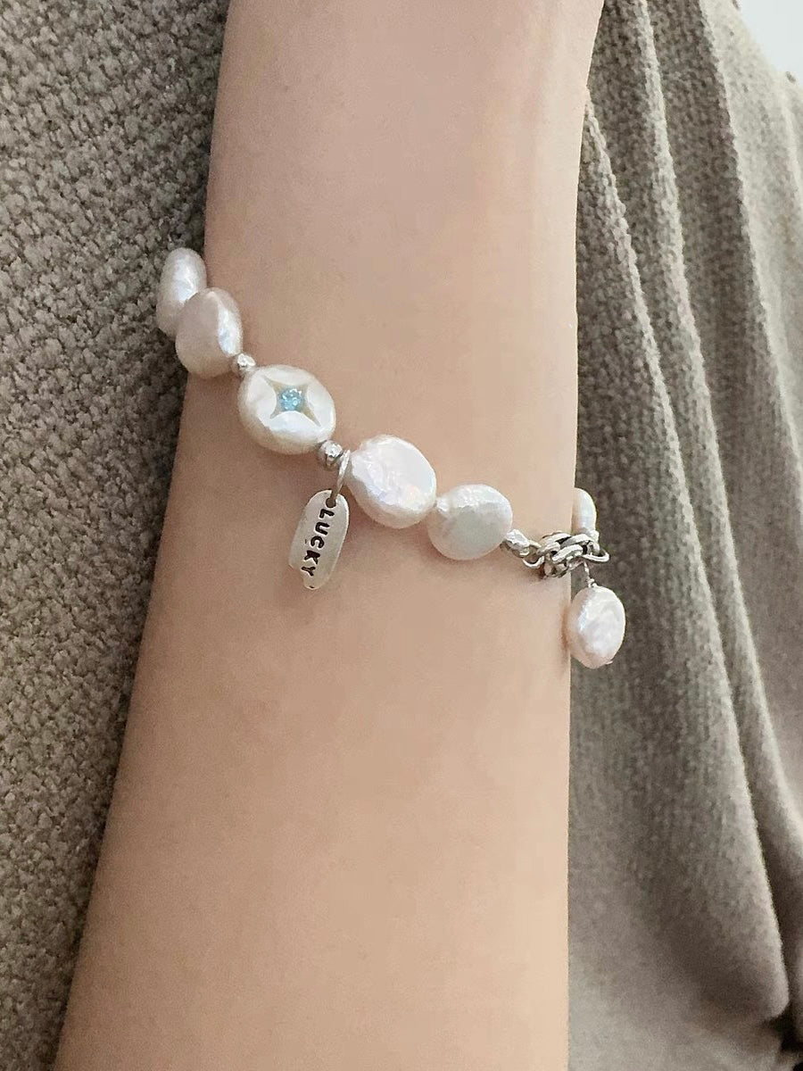 Charm  Button Pearl Bracelet