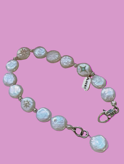 Charm  Button Pearl Bracelet