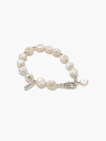 Charm  Button Pearl Bracelet
